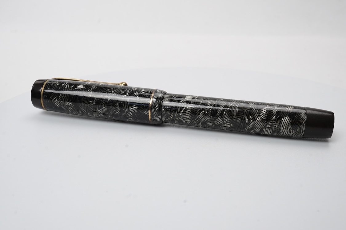 A Parker Senior UK Duofold 'grey candy stripe' fountain pen with 14ct. gold 'N'nib